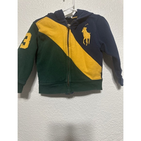 Polo Ralph Lauren Other - Kids Polo Ralph Lauren Hoodie Zip Up Size 2T Navy Yellow Green Pony Logo